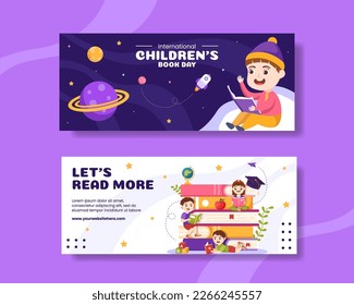 International Children's Book Day  Horizontal Banner Flat Cartoon Hand Drawn Templates Illustration