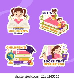 International Children's Book Day Label Flat Cartoon Hand Drawn Templates Background Illustration