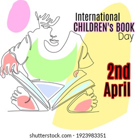 International children's book day on 2nd April. Continuous line drawing with some pastel colour. Vector Illustration. 