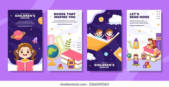 International Children's Book Day  Social Media Stories Flat Cartoon Hand Drawn Templates Illustration