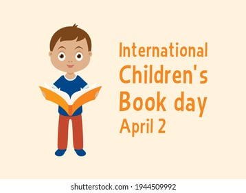 International Children's Book Day vector. Cute little boy with a book vector. Children's Book Day Poster, April 2. Important day