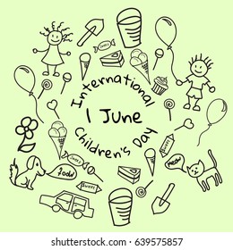 International Children's Day, 1 june. Children's drawings. Vector llustration