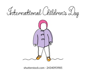 International Children's Day. Abstract small child in a cap,continuous single line art drawing sketch