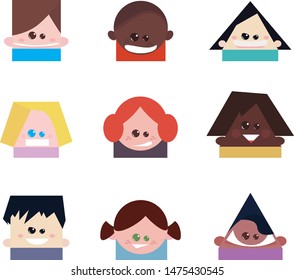 International Children's Day . A bunch of cute kids.About diversity gender, age and ethnicty. Cartoon vector style
