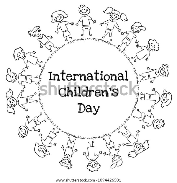 International Childrens Day Postcard Coloring Group Stock Vector