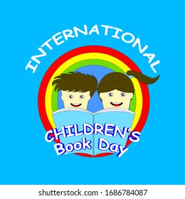 International Children's Day poster. boys and girls reading books. Vector illustration. EPS 10