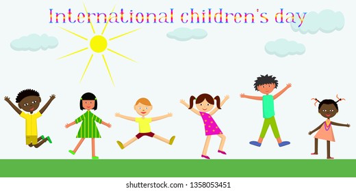 International children's day. Vector image of cheerful children.
