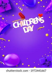 International Childrens day vertical greeting banner with copy space