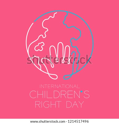 International Children's Right Day logo icon outline stroke set, hand and world design illustration isolated on white background with copy space, vector eps10