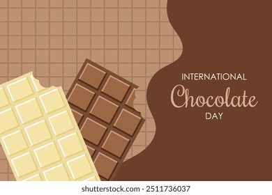 International Chocolate Day. Milk and white chocolate. Poster, banner, greeting card. Vector illustration