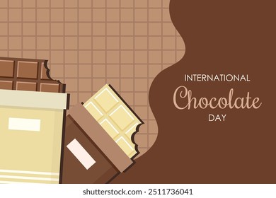 International Chocolate Day. Milk and white chocolate. Poster, banner, greeting card. Vector illustration