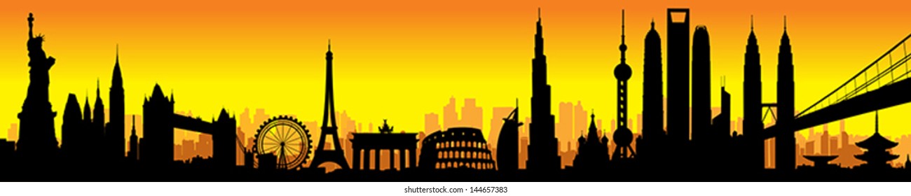 International City Sunset Skyline Silhouette vector artwork