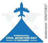 International civil aviation day 7 December, International civil aviation day celebration. flat design. flyer design. White airplane and globe on white background. Vector illustration