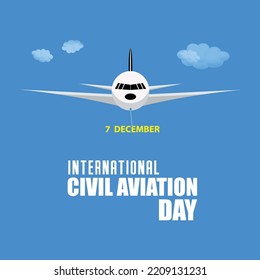 International Civil Aviation Day 7 December typography with airplane and sky vector illustration.