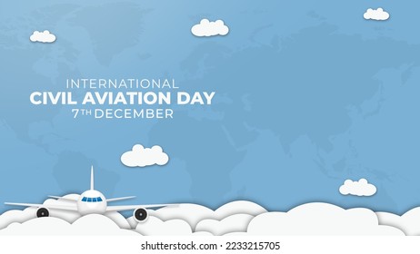 Día de la Aviación Civil Internacional, 7 de diciembre. Plantilla de vectores para afiches, tarjetas de felicitación, banner y fondo con área de copia. Ilustración vectorial