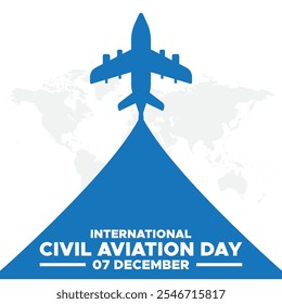 Día Internacional de la Aviación Civil 7 de diciembre, celebración del Día Internacional de la Aviación Civil. diseño plano. diseño de volante. Avión blanco y globo sobre fondo blanco. Ilustración vectorial