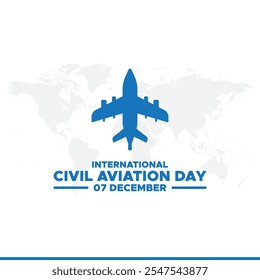 7 de dezembro, Dia Internacional da Aviação Civil, Dia Internacional da Aviação Civil. design plano. Avião branco e globo no fundo branco. Ilustração vetorial