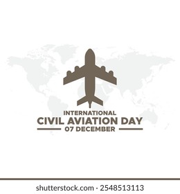 7 de dezembro, Dia Internacional da Aviação Civil, Dia Internacional da Aviação Civil. design plano. Avião branco e globo no fundo branco. Ilustração vetorial