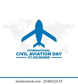 7 de dezembro, Dia Internacional da Aviação Civil, Dia Internacional da Aviação Civil. design plano. Avião branco e globo no fundo branco. Ilustração vetorial