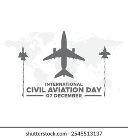 7 de dezembro, Dia Internacional da Aviação Civil, Dia Internacional da Aviação Civil. design plano. Avião branco e globo no fundo branco. Ilustração vetorial