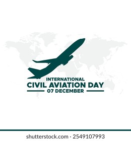 7 de dezembro, Dia Internacional da Aviação Civil, Dia Internacional da Aviação Civil. design plano. Avião branco e globo no fundo branco. Ilustração vetorial