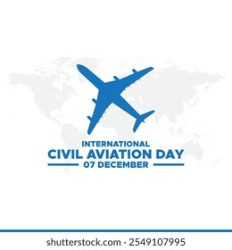 7 de dezembro, Dia Internacional da Aviação Civil, Dia Internacional da Aviação Civil. design plano. Avião branco e globo no fundo branco. Ilustração vetorial