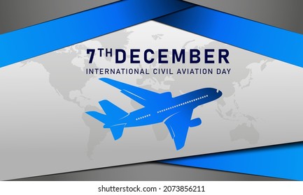 International Civil Aviation Day Background. December 7. Greeting card, letter, banner, or poster. With airplane and world icon. Premium and luxury vector illustration