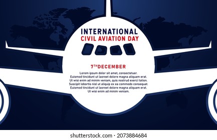 International Civil Aviation Day Background. December 7. Greeting card, letter, banner, or poster. With airplane and world icon. Premium and luxury vector illustration