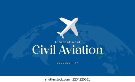 international civil aviation day. Blue Background. Airplane Illustration From Folded Paper. Celebrating International Civil Aviation Day on 7 December. Suitable for banners, social media, posters etc