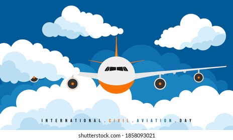 International Civil Aviation Day design with airplane flying among the clouds vector illustration. Good template for aviation day.