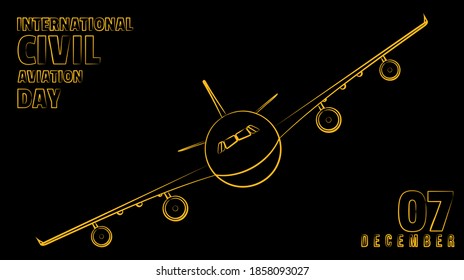 International Civil Aviation Day design with line art of flying plane vector illustration. Good template for aviation day.