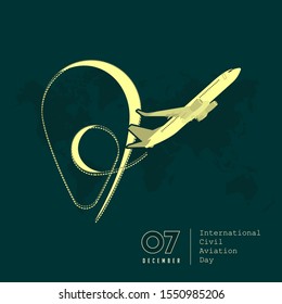 International Civil Aviation Day with Flying plane from pin map vector design