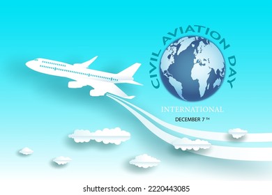 International civil aviation day good for anniversary celebration in 7 December International Civil Aviation Day, Airplane flat design,  flyer design, Flat vector graphic of illustration.