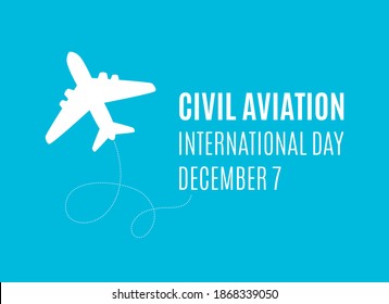 International Civil Aviation Day vector. Airplane white silhouette icon isolated on a blue background. Silhouette aircraft icon vector. Civil Aviation Day Poster, December 7. Important day