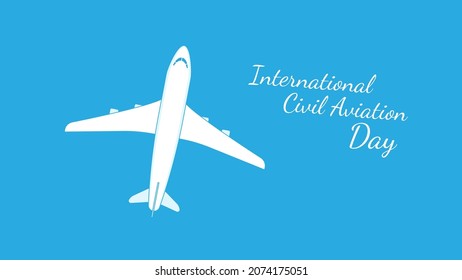 International Civil Aviation Day. Vector illustration of an airplane top view on a blue background. Aviation holiday poster