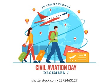 International Civil Aviation Day Vector Illustration on 7 December with Plane and Sky Blue View for Appreciate in Flat Cartoon Background Design