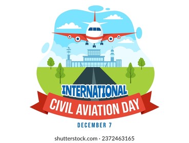 International Civil Aviation Day Vector Illustration on 7 December with Plane and Sky Blue View for Appreciate in Flat Cartoon Background Design