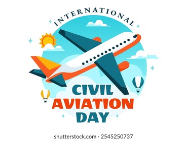 Ilustração vetorial do Dia da Aviação Civil Internacional em 7 de dezembro Apresentando o Avião e a Vista Azul Céu em Apreciação da Aviação em Plano de Fundo Plano