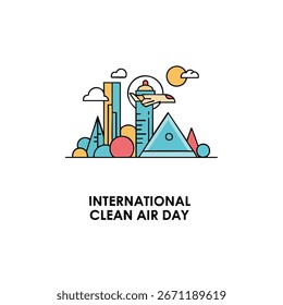 Diseño de Vector del Día Internacional del Aire Limpio con naturaleza fresca, cielo despejado y Elementos verdes, perfecto para campañas ecológicas, carteles y proyectos de conciencia ambiental