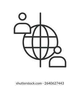 International client, icon in line design. Global business, remote client, global, international contact, online client on white background vector. International client, editable stroke icon
