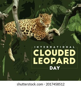 International Clouded Leopard Day Design. Illustration of Forest with Leopard Creative Design