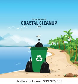 International Coastal CleanUp Day. coastal cleanup day concept. vector sea beach background