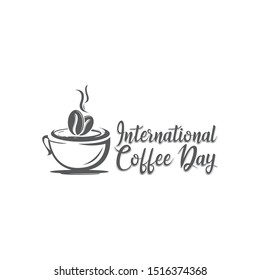 International Coffee Day. 1 October. Food event concept. Lettering handmade with the name of the event inscribed in the cup.