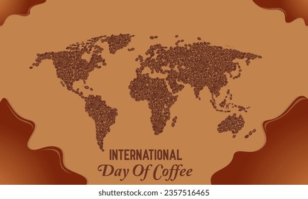 fondo del día internacional del café con granos de café ilustración vectorial formando un mapa mundial