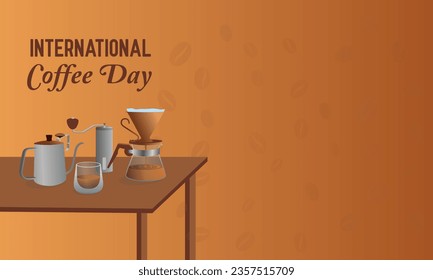 international coffee day background with v60 coffee set up vector illustration. With copy space area for your project 