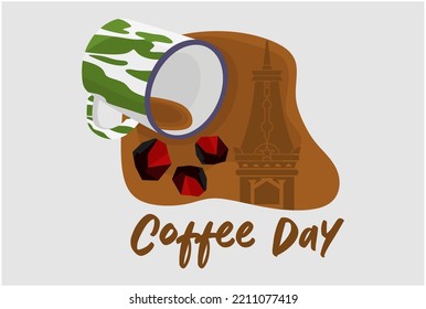 International coffee day badge graphic illustration for poster template 