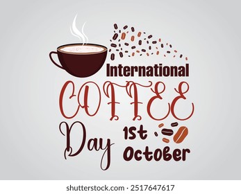 International Coffee Day, cappuccino coffee mug top view. Vector illustration.