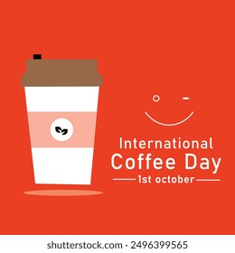 International Coffee Day celebration day. 1st October celebrated this day. Isolated on red background.