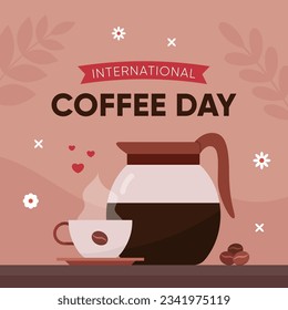 International Coffee Day Celebration with Square Layout for Social Media Post, Background, or Banner Presentation.