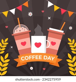 International Coffee Day Celebration with Square Layout for Social Media Post, Background, or Banner Presentation.